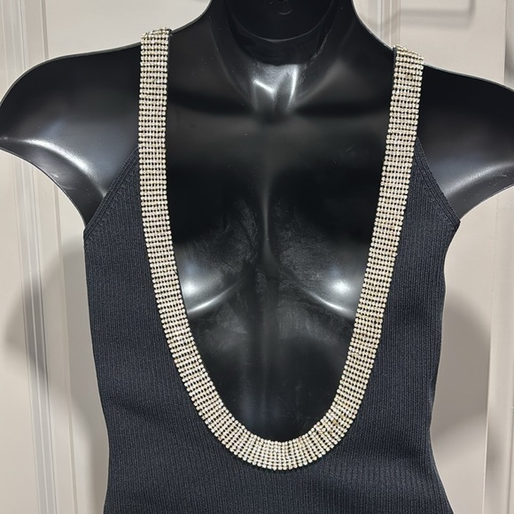 Anthropologie Endless Rose black jewel trim backless knit mini dress S - Picture 5 of 9